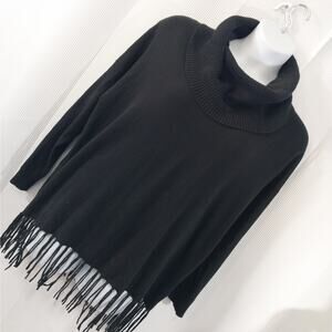 MICHAEL KORS! STRIKING BLACK KNIT, OVERSIZED, FRINGED COWL SWEATER! SZ 2X